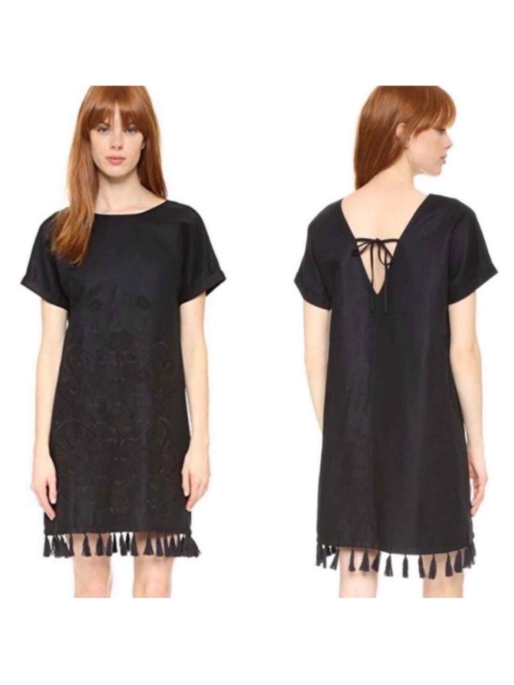 Madewell Floral Embroidered Tassel Trim Linen Blend Shift Dress - XS